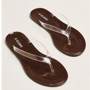 Clear-Strap Brown Jelly Flip Flop Sandals